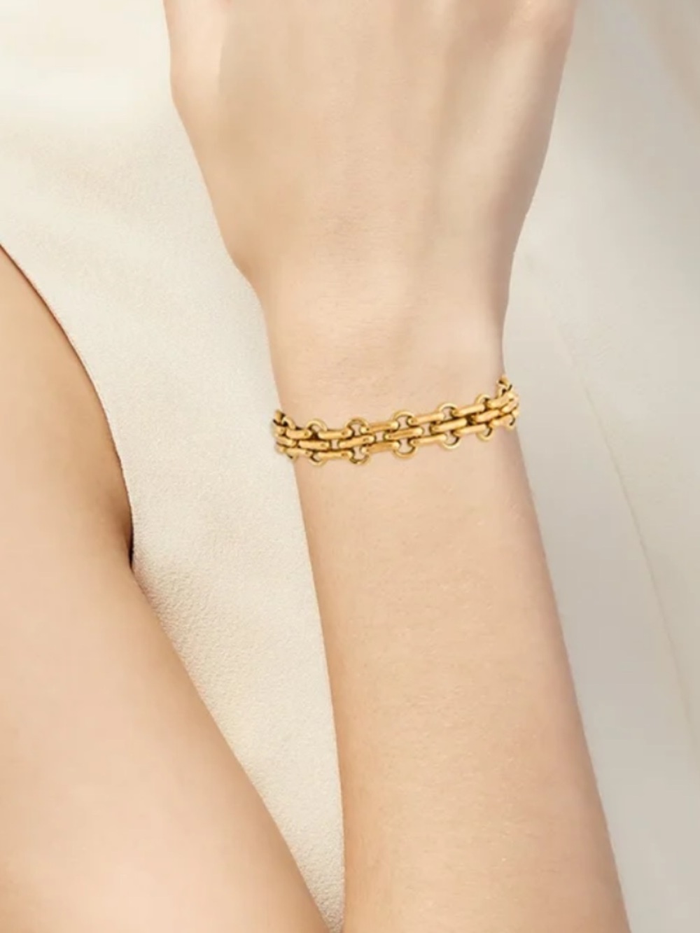 CHANEL Gold-Tone Layered Chain Bracelet with Signature CC Clasp